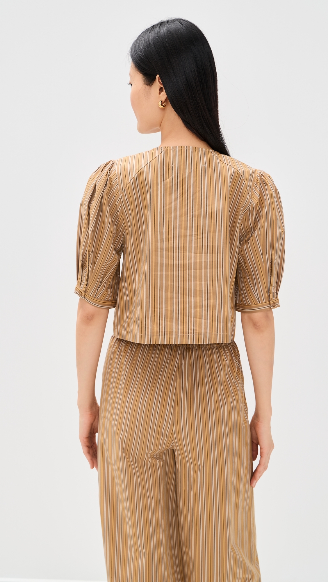 Striped Bow Blouse Light Brown