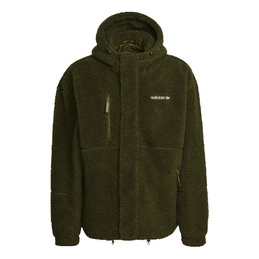 Men's originals Polar Fleece Wb Logo Embroidered Sports Hooded Jacket Dark Olive Green