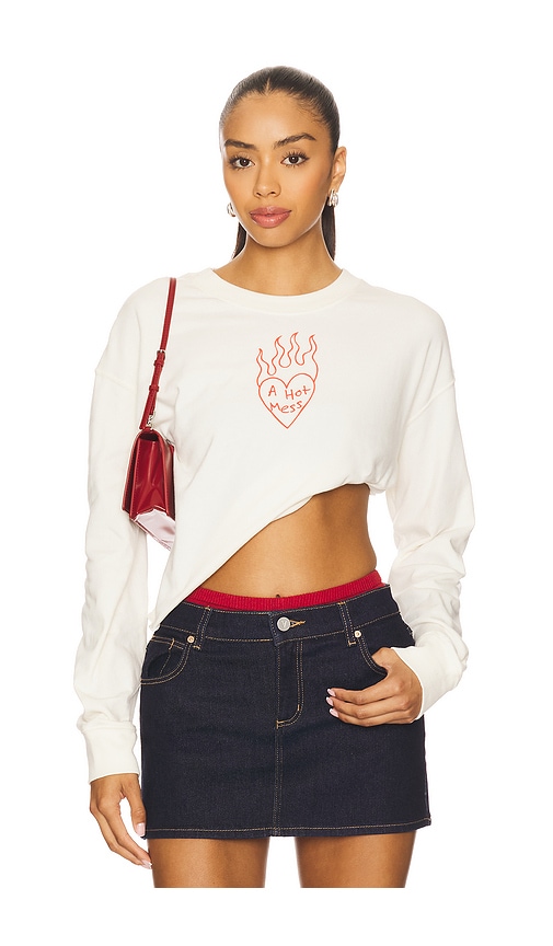 Junk Food A Hot Mess Kickoff Crop Crew Sweatshirt in White. - XS also in L, M