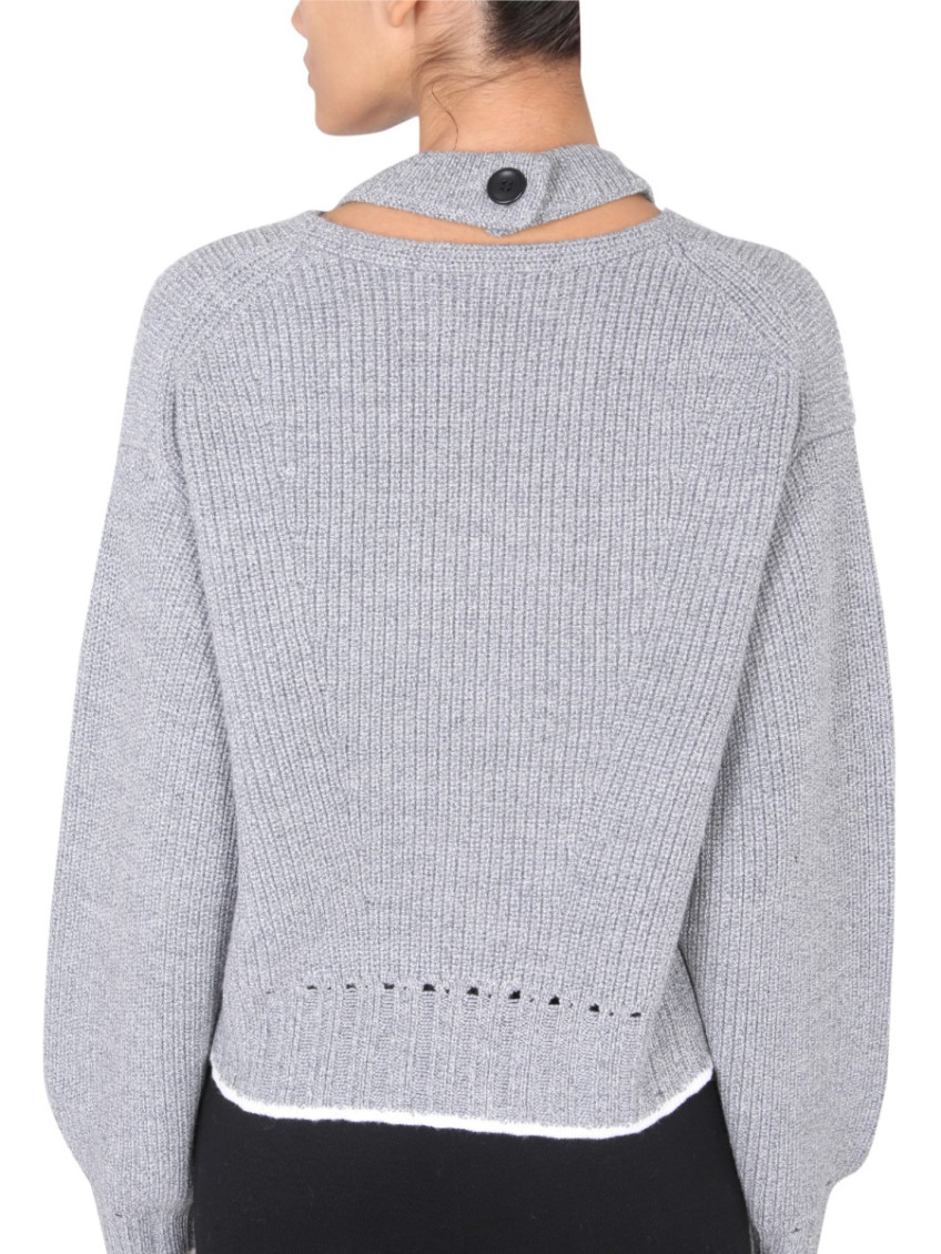 Grey Knitted Mock Collar Sweater