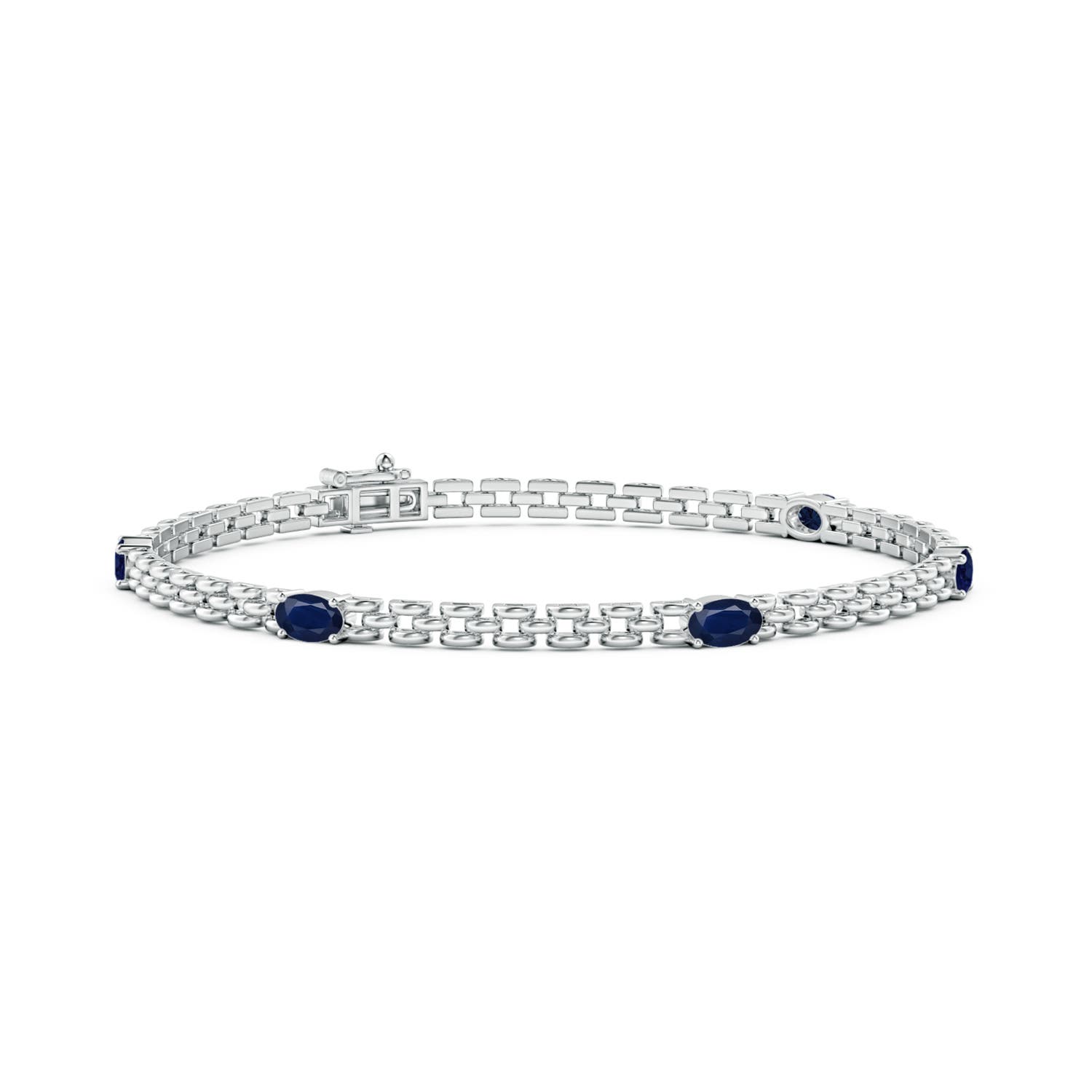 Angara 1.5 Carats Five Stone Oval Sapphire Station Link Bracelet in 14K White Gold