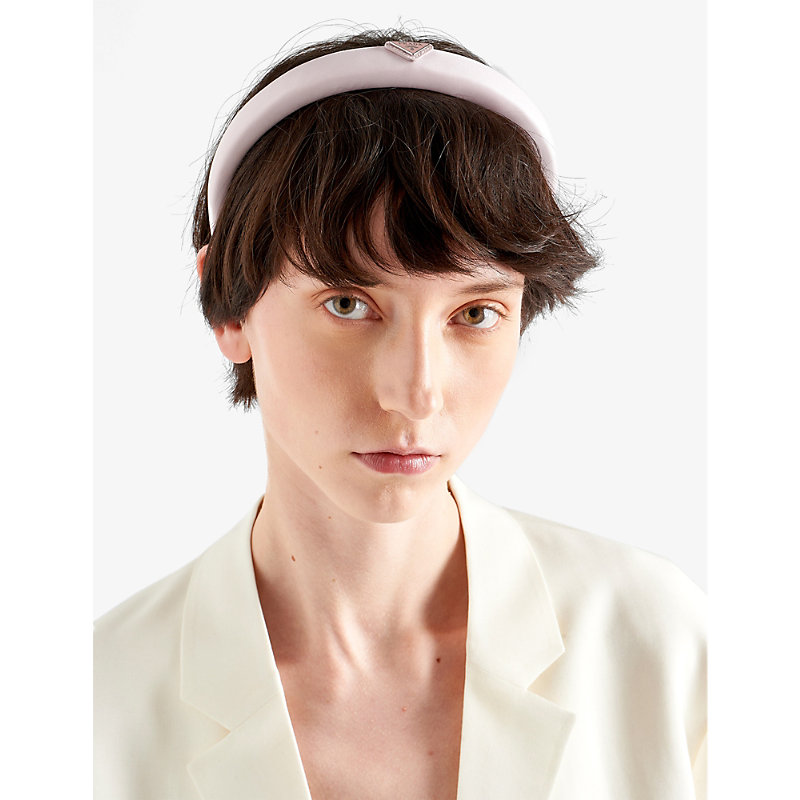 Womens Pink Re-Nylon Brand-plaque Recycled-polyamide Headband 
