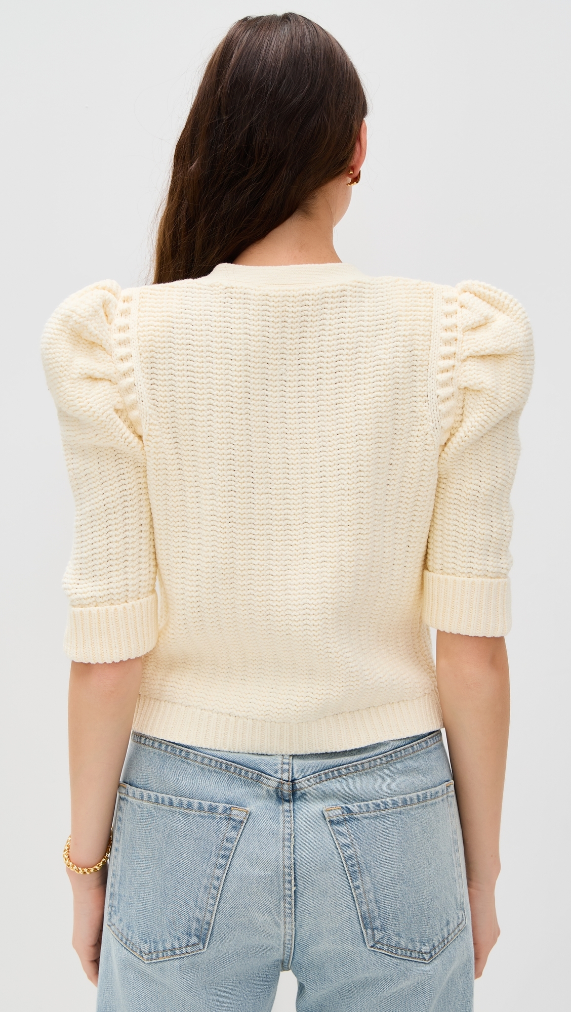 Delilah Crop Textured Cardigan Vintage White/Gold Knot