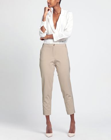 Woman Pants Beige Size L Cotton, Polyamide, Elastane