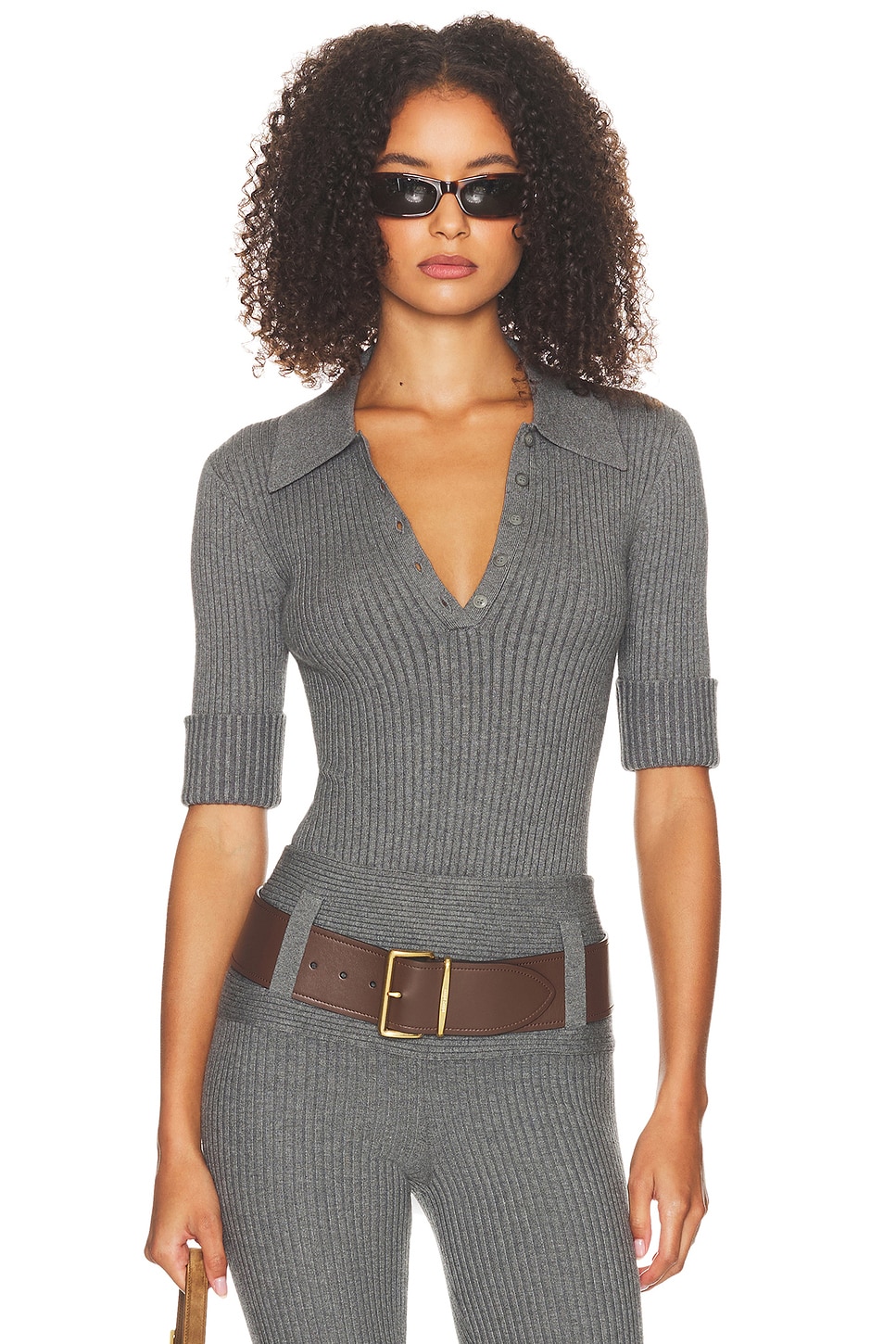 Helsa Devora Polo Bodysuit in Grey. - XS also in L, M