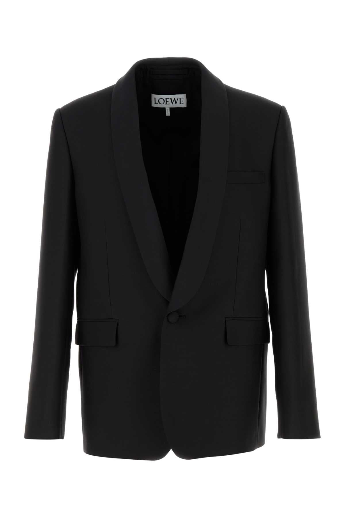Wool-Silk Oversized Blazer — Black