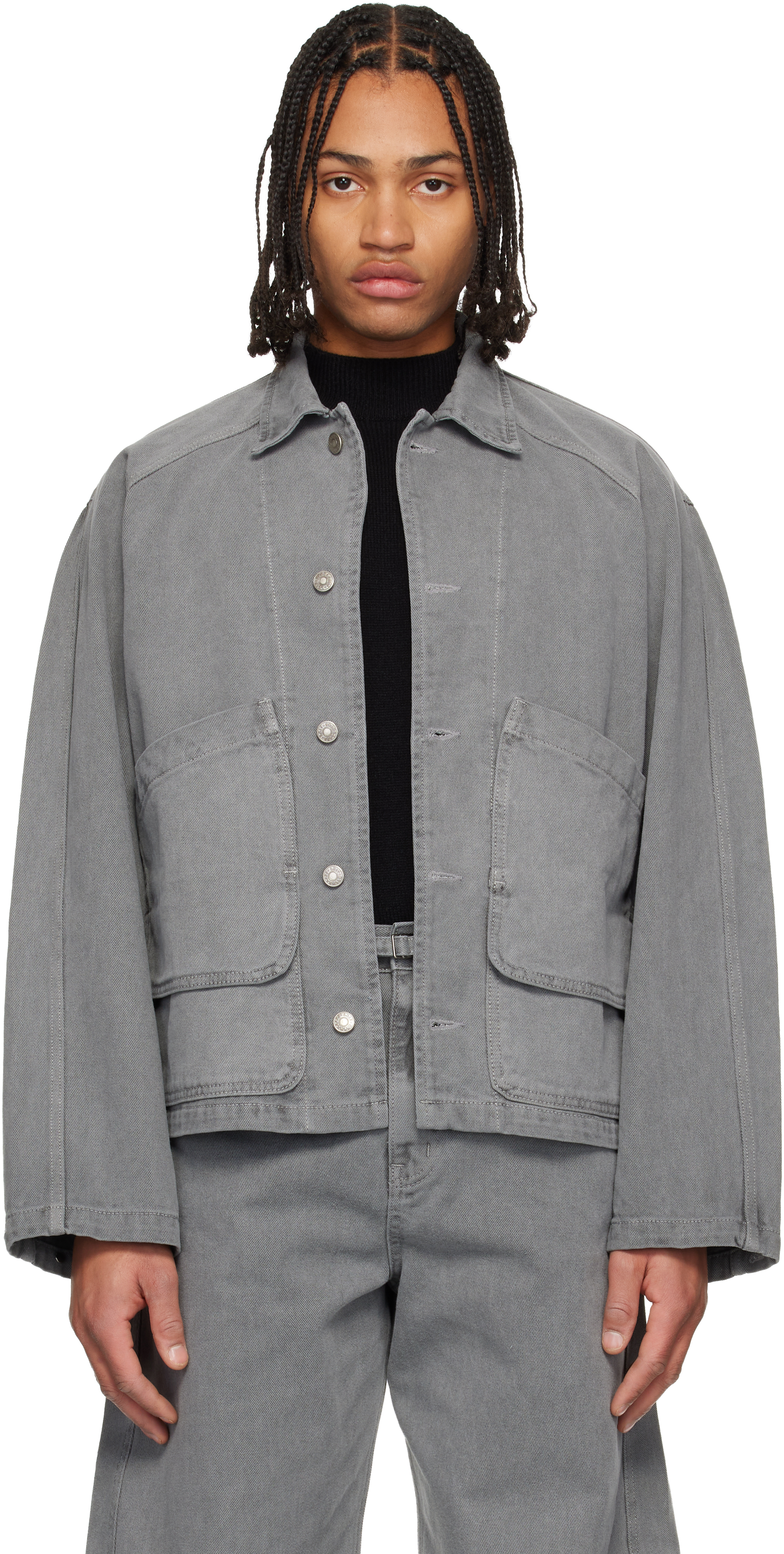 Gray Garment-Dyed Hunting Denim Jacket