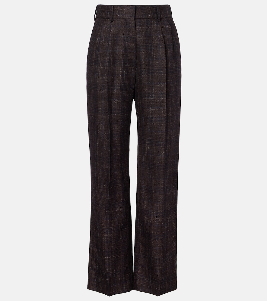 Blazé Milano Fox checked wool and silk wide-leg pants