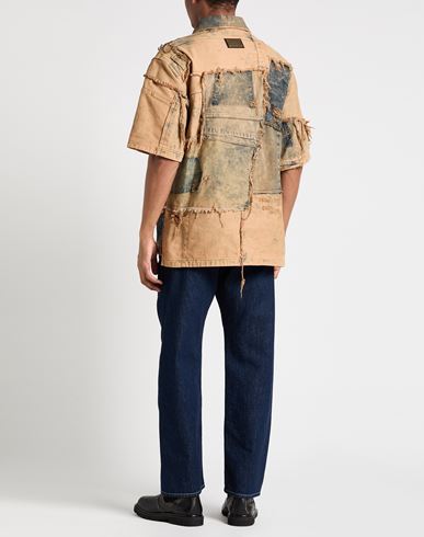 Man Denim shirt Camel Size 34 Paper, Elastane