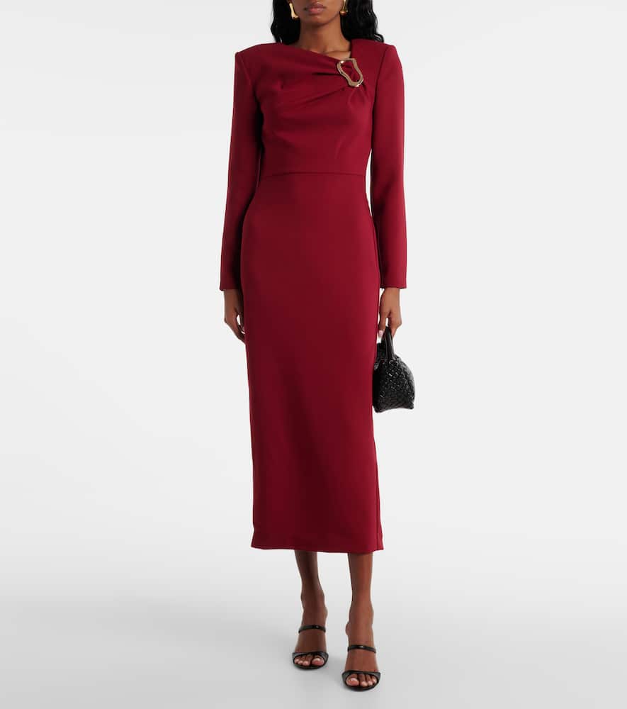 Long-sleeved crêpe midi dress