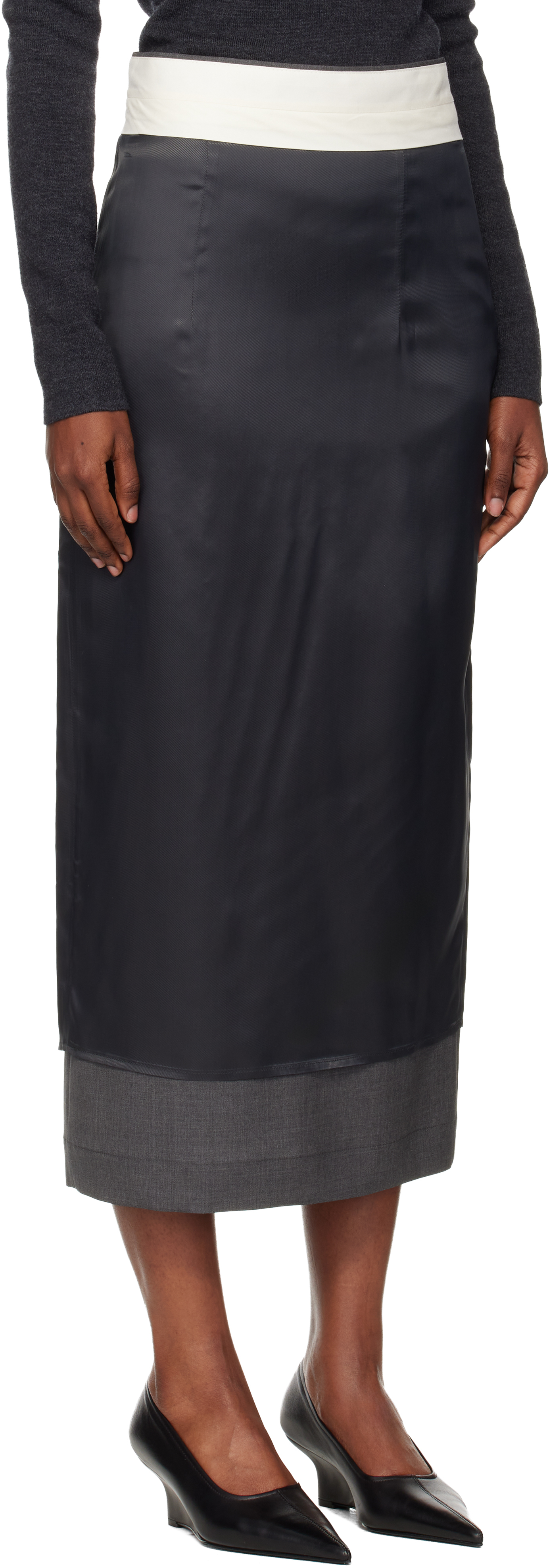 Gray Inside-Out Midi Skirt