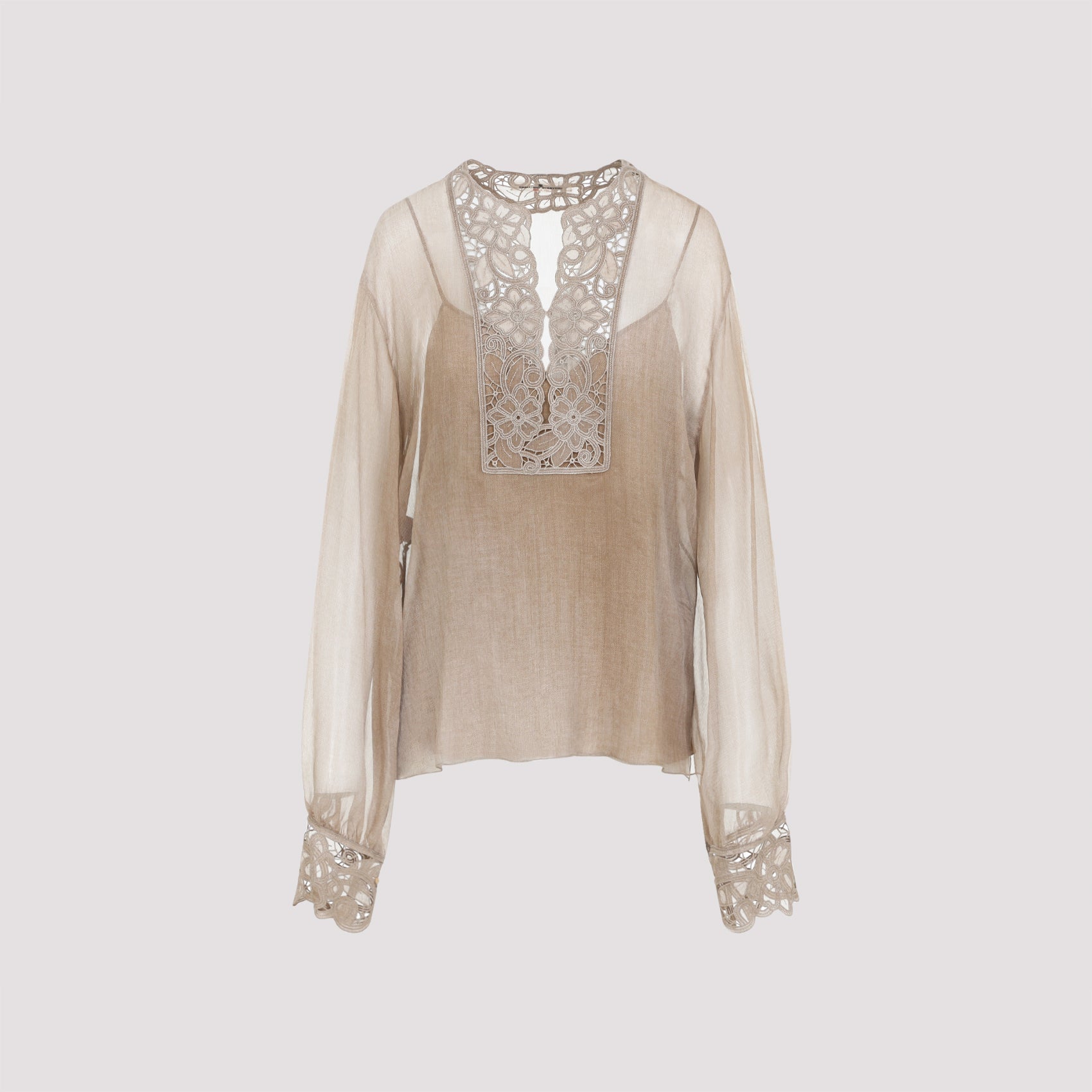 Pure Silk Blouse with Floral Cutwork