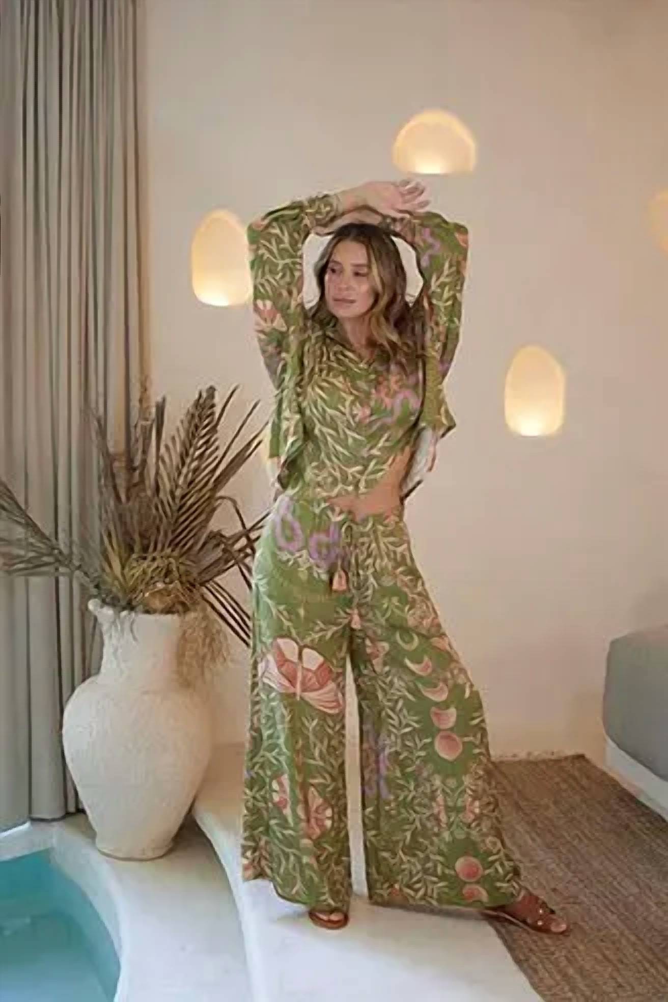 Papillon Wide Leg Pants In Green