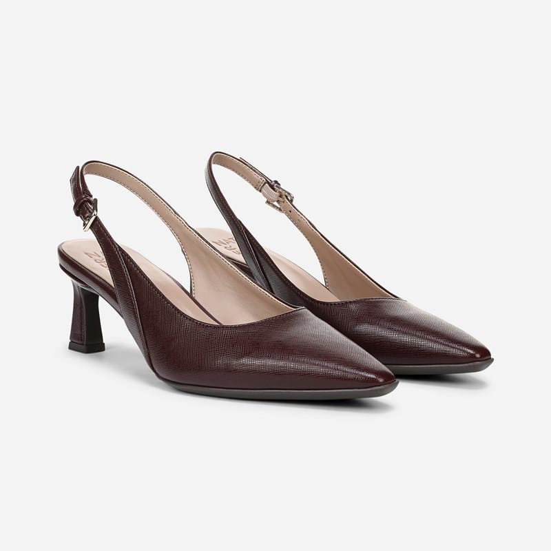 Tansy Slingback Dress Shoes, Dark Red Embossed Faux Leather Microfiber