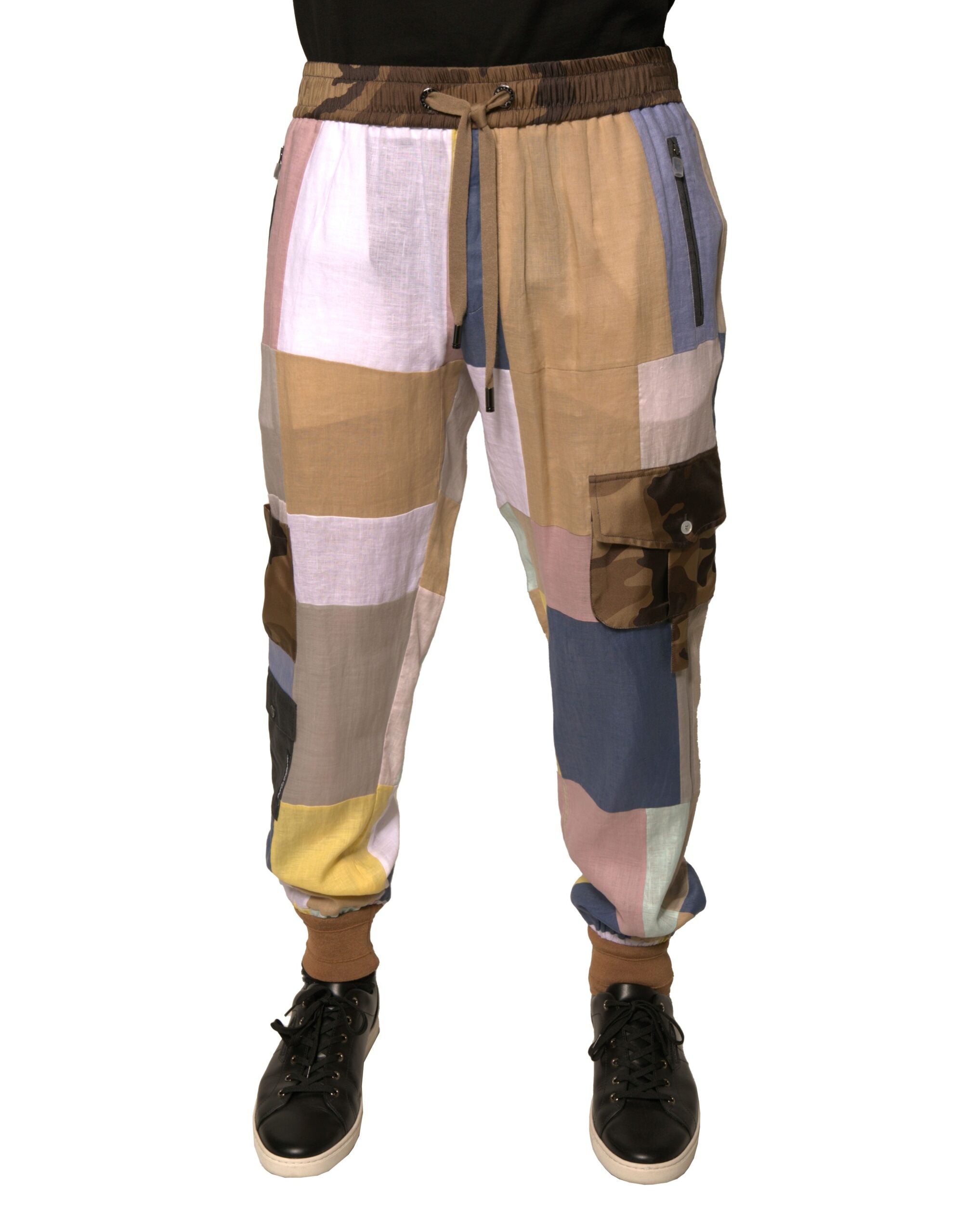 Patchwork Linen Ramie Joggers — Multicolor