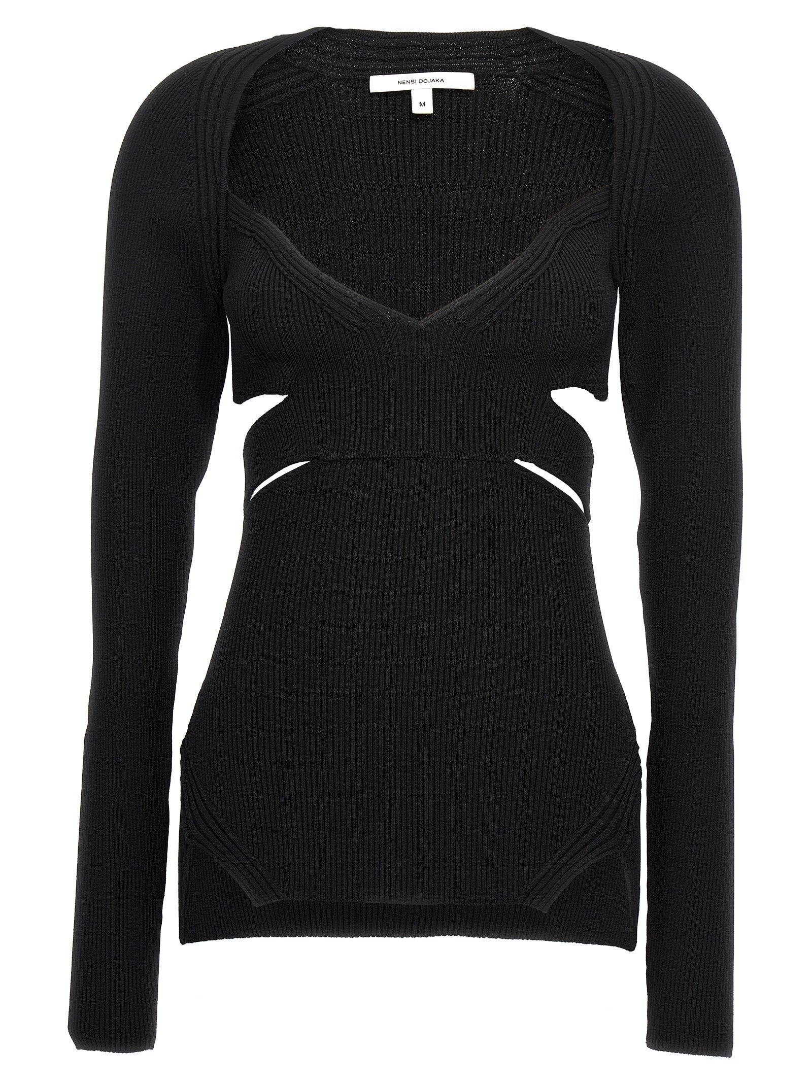 Cut-Out Ribbed Viscose Sweater — Black