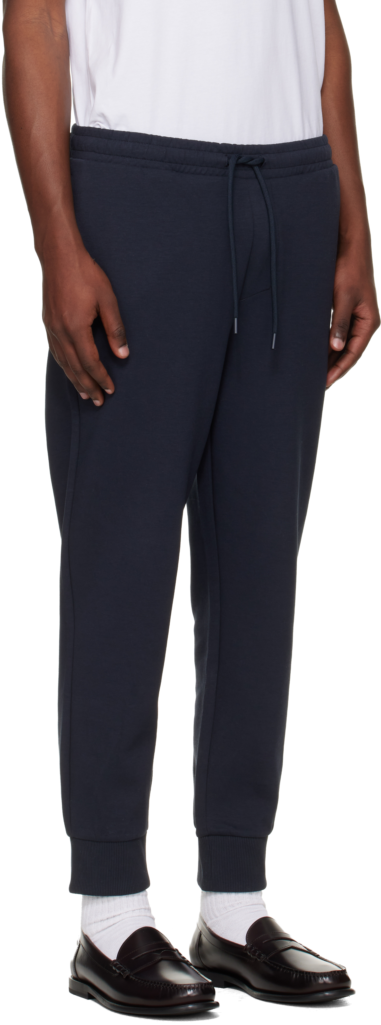 Navy Stretch-Cotton Logo Detail Track Pants