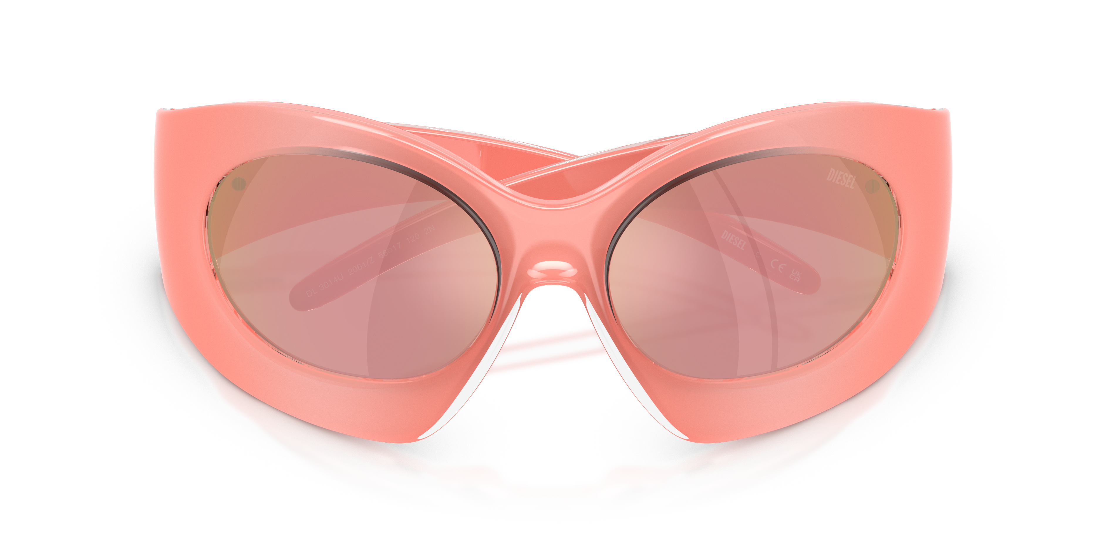 DIESEL Unisex DIESEL DL3014U 2061/Z Sunglasses Injected Pink Pink Cat Eye Mirror