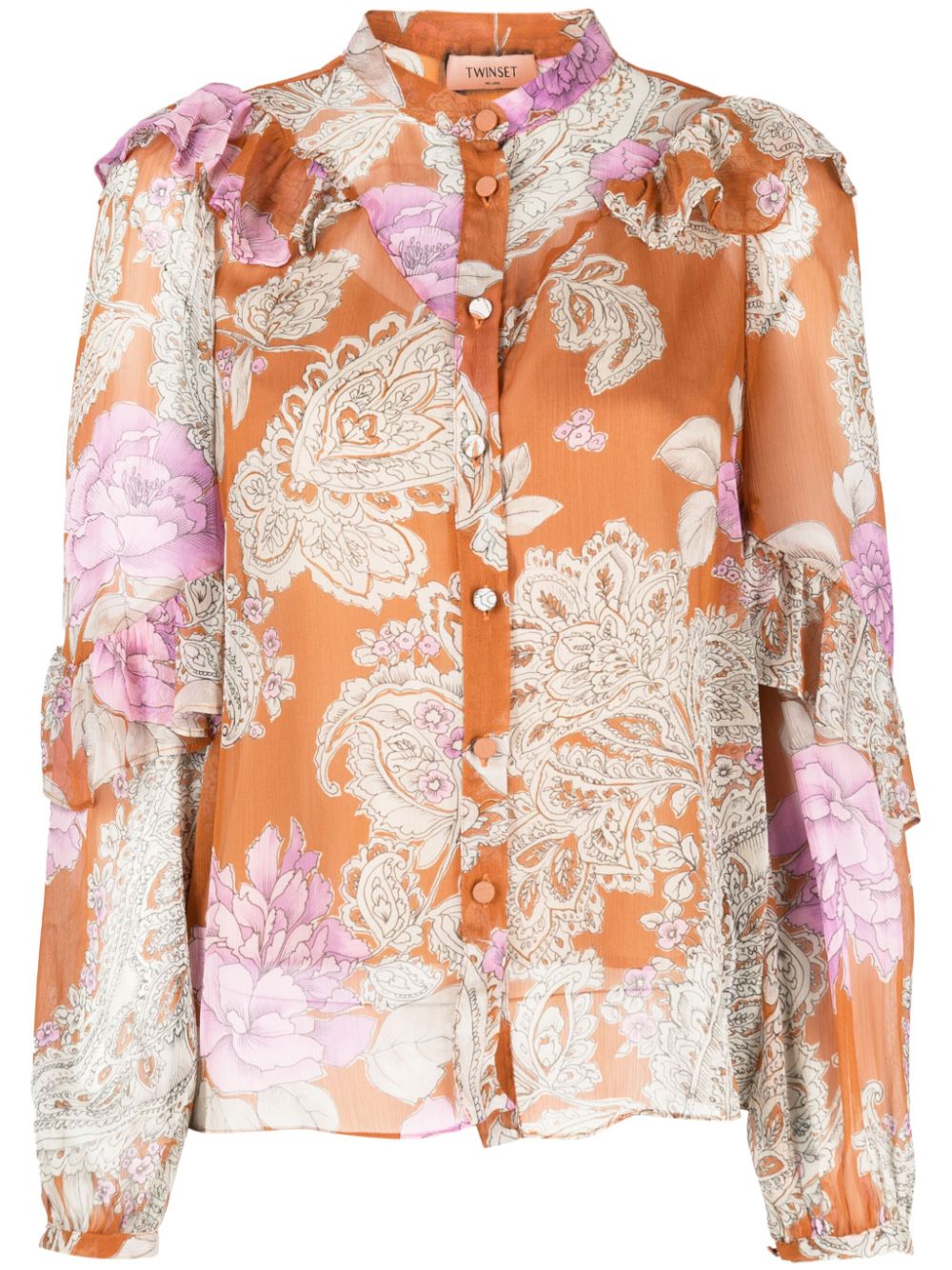 Floral-print ruffled blouse - Orange