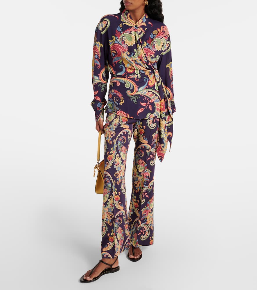 Paisley high-rise flared pants