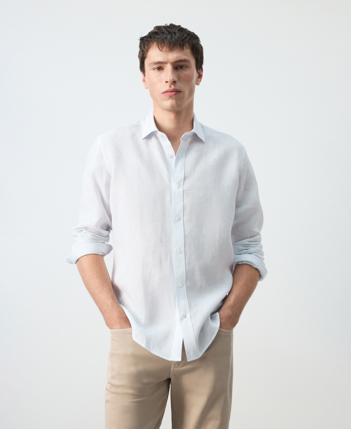 Men's Linen Striped Regular-Fit Shirt - Sky Blue