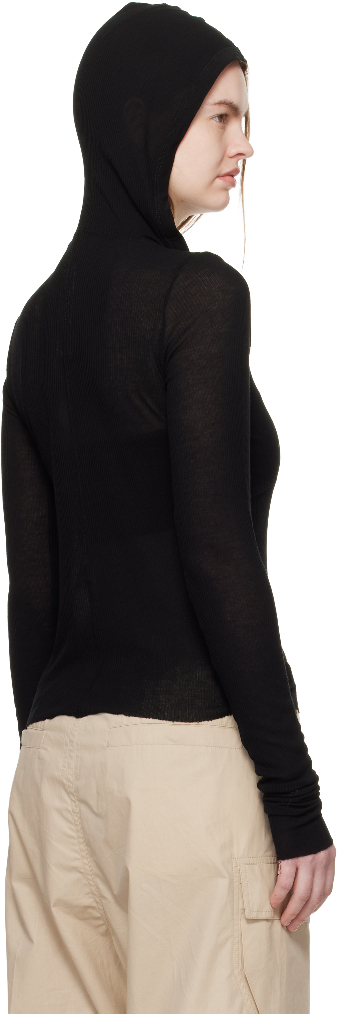Black Temple Cropped Rib LS Hoodie