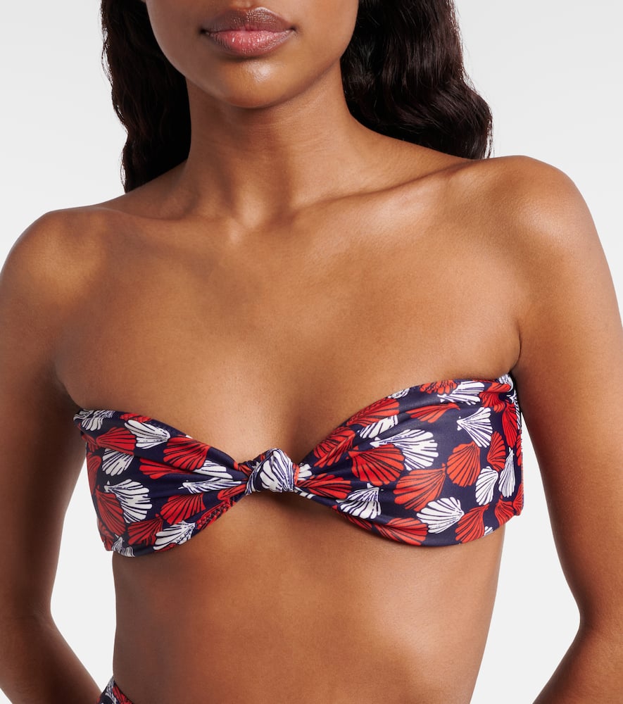 Knotted printed bandeau bikini top