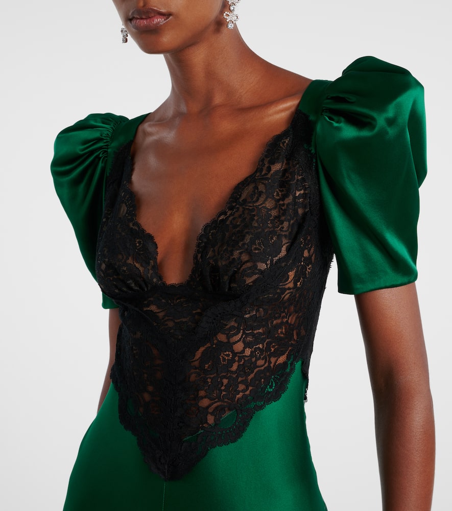 Lace-trimmed silk cocktail dress
