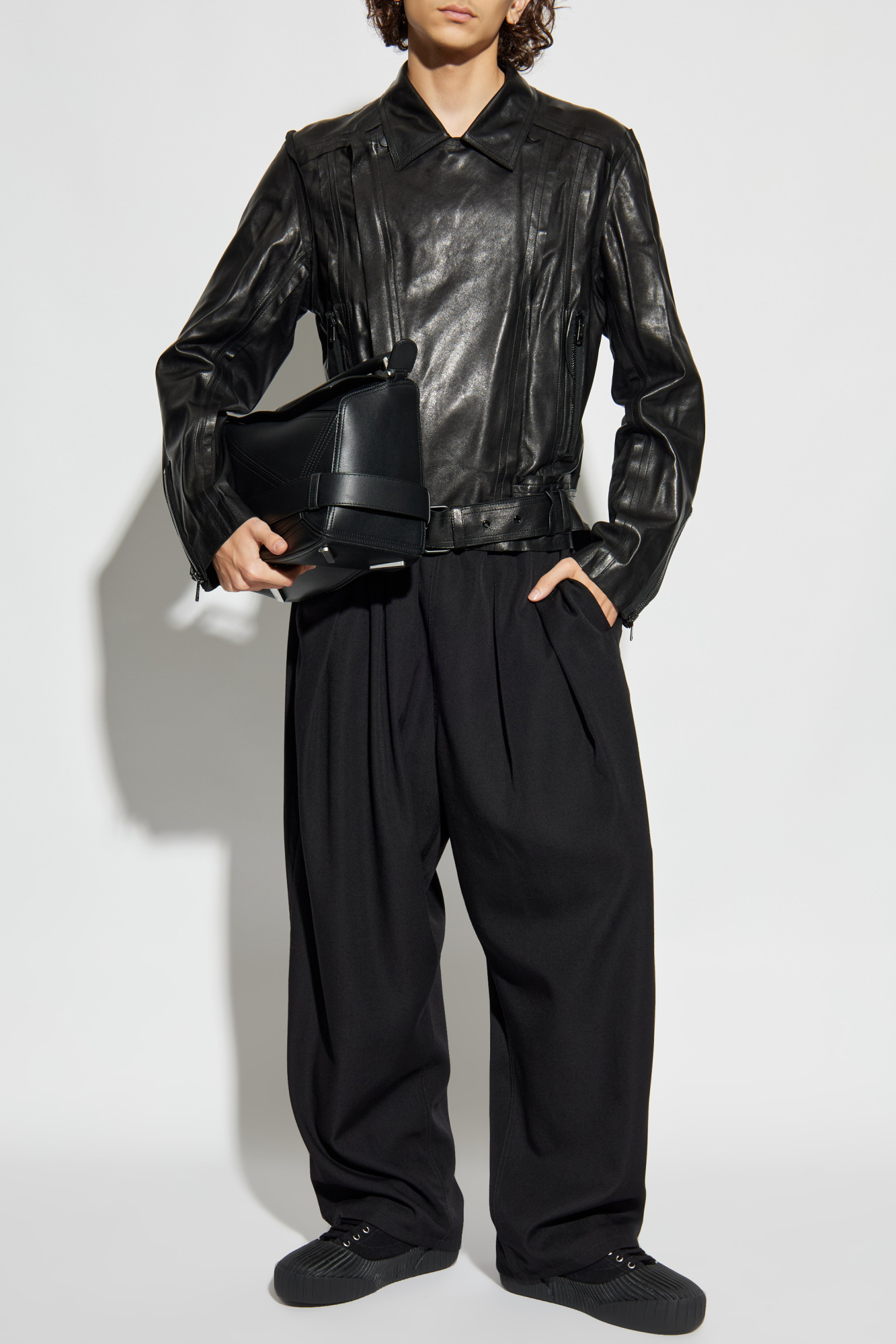 Lambskin Leather Jacket, Men's, Black