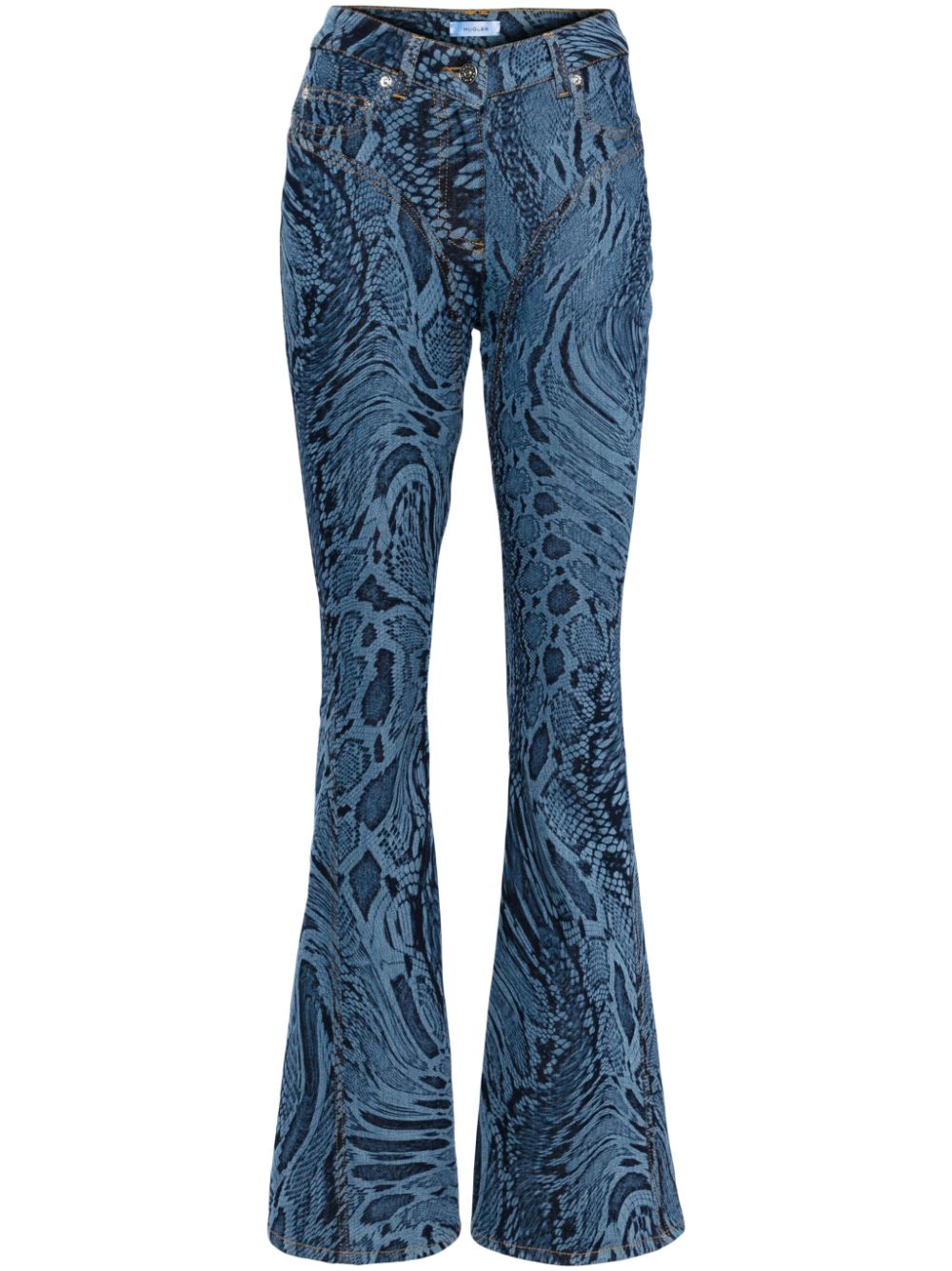 Snake-print flared jeans - Blue