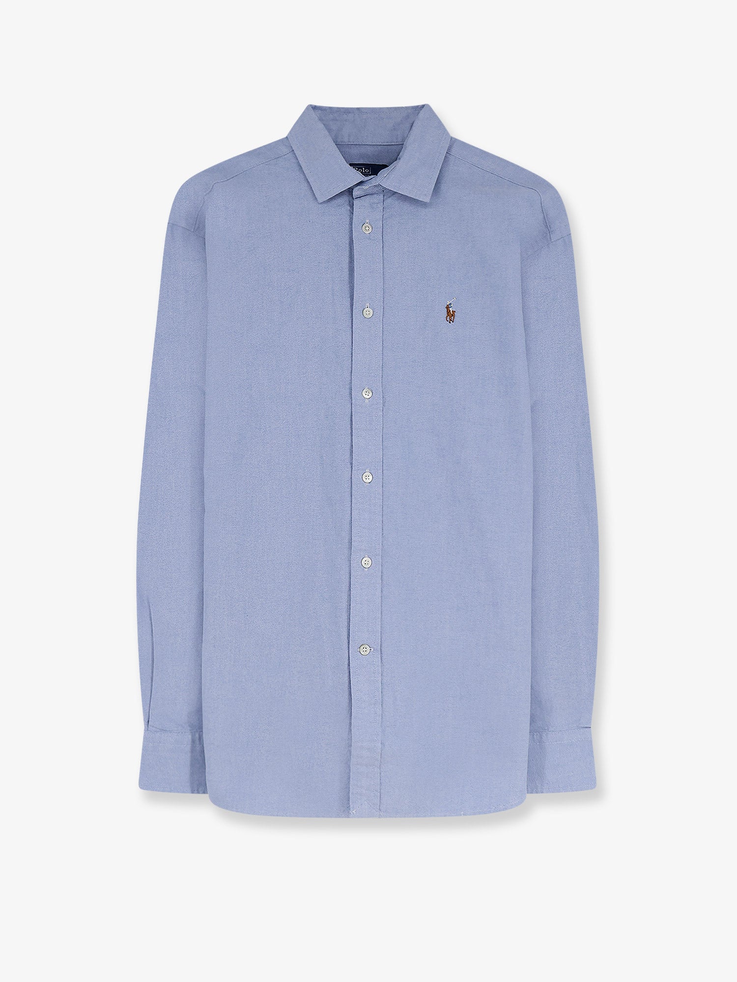 Cotton Button-Front Shirt — Blue