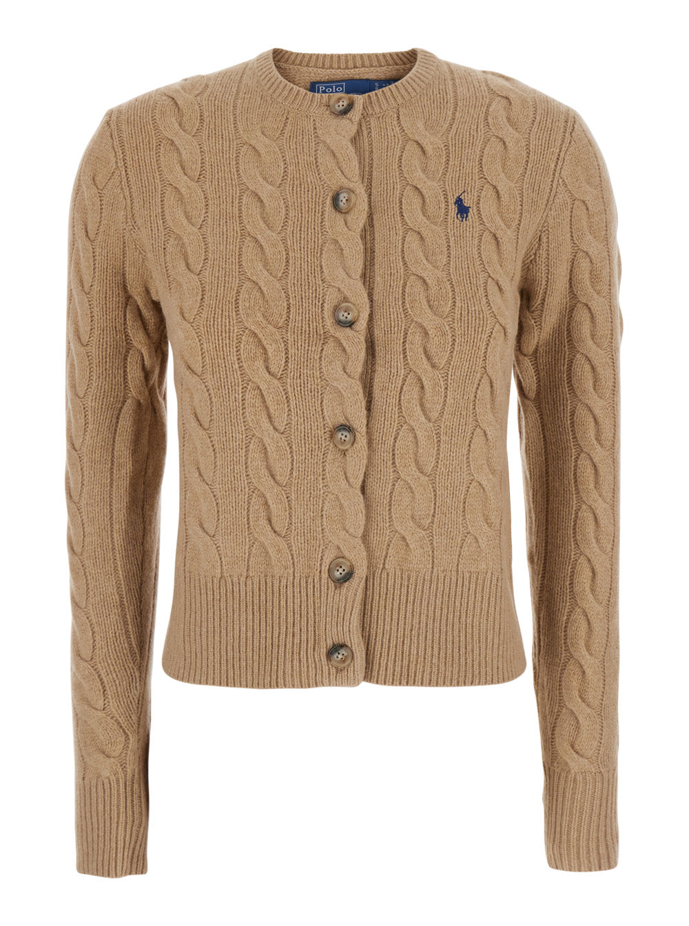 Cable Knit Wool & Cashmere Cardigan — Beige