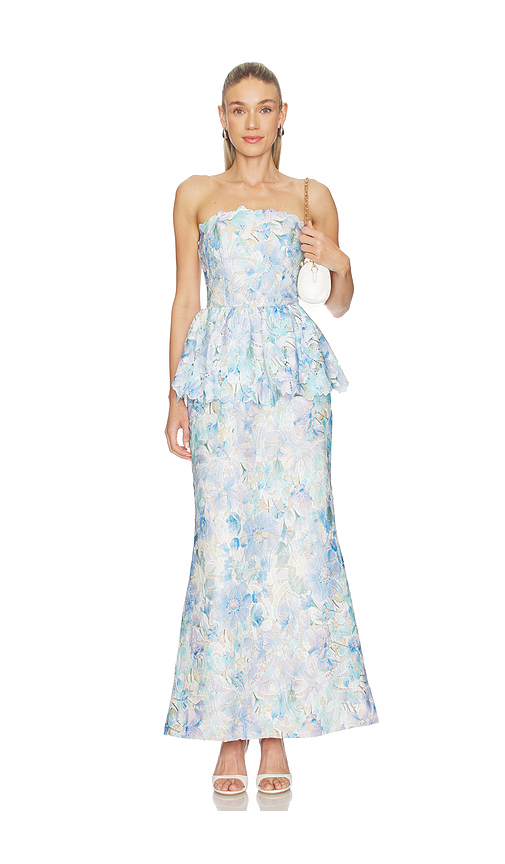 ELLIATT Kalissa Peplum Gown in Baby Blue. S. Also in L, M