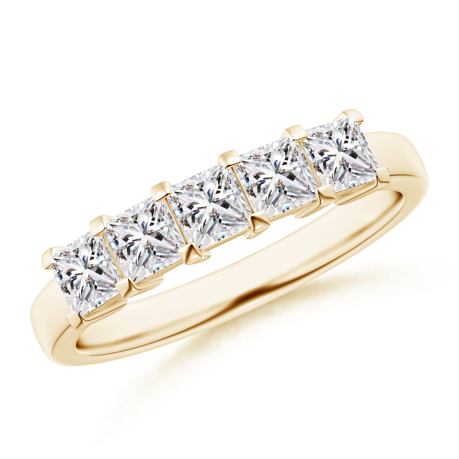 Angara 1.0 Carat Classic Five Stone Princess Diamond Wedding Ring for Her in 14K Yellow Gold