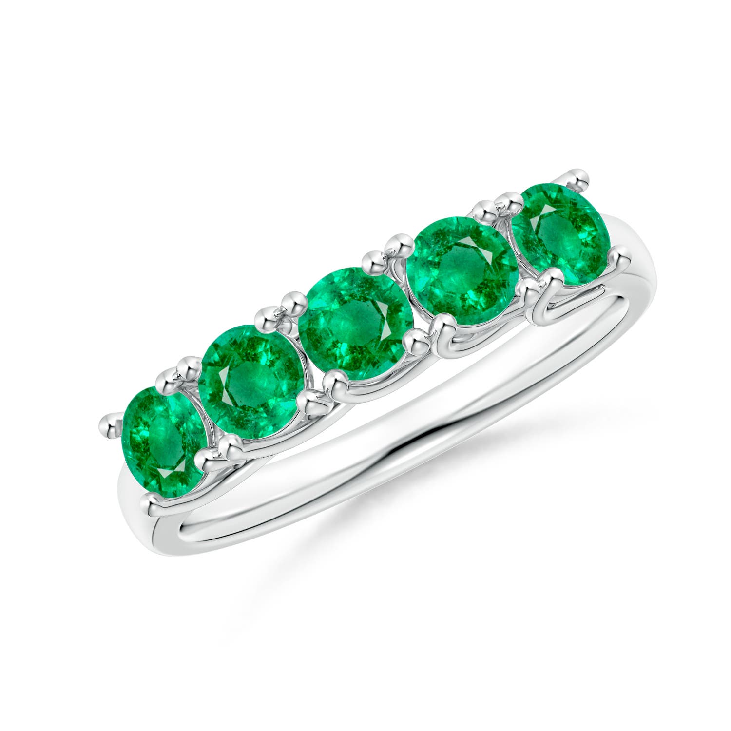 Angara 1.0 Carat Half Eternity Five Stone Emerald Wedding Band in Platinum