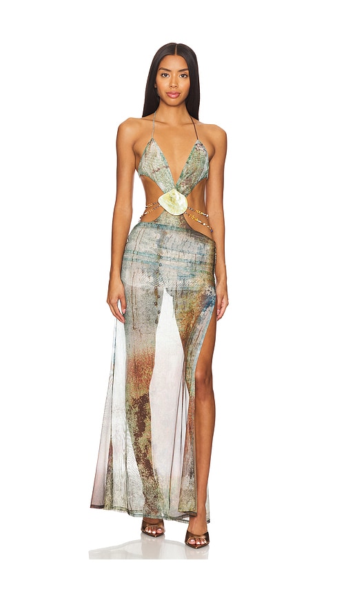 Jaded London Vida Backless Maxi Dress With Shell Trim in Green. L. Also in