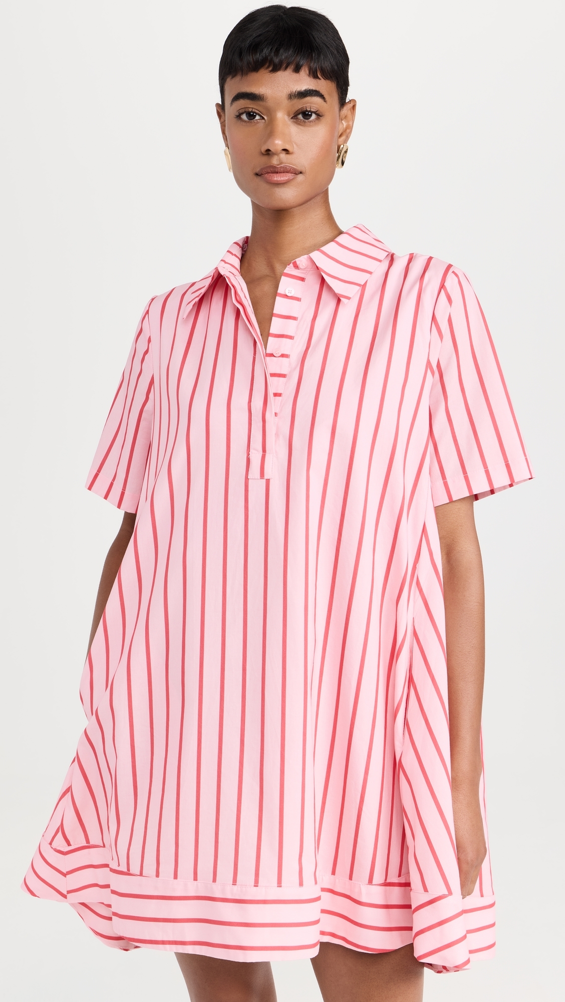 Stripe A-line Shirt Dress Pink/Red