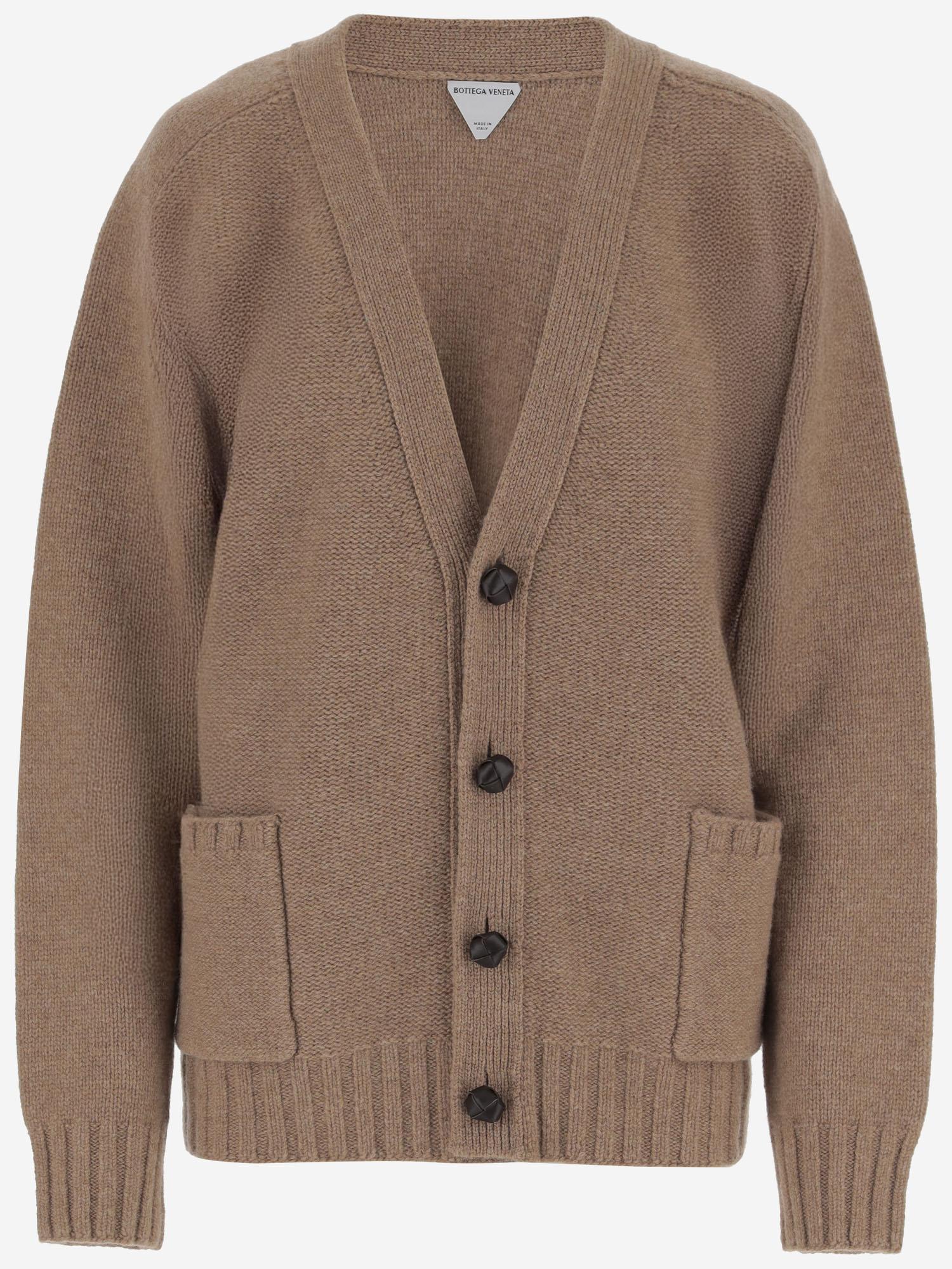 Wool V-Neck Cardigan — Brown