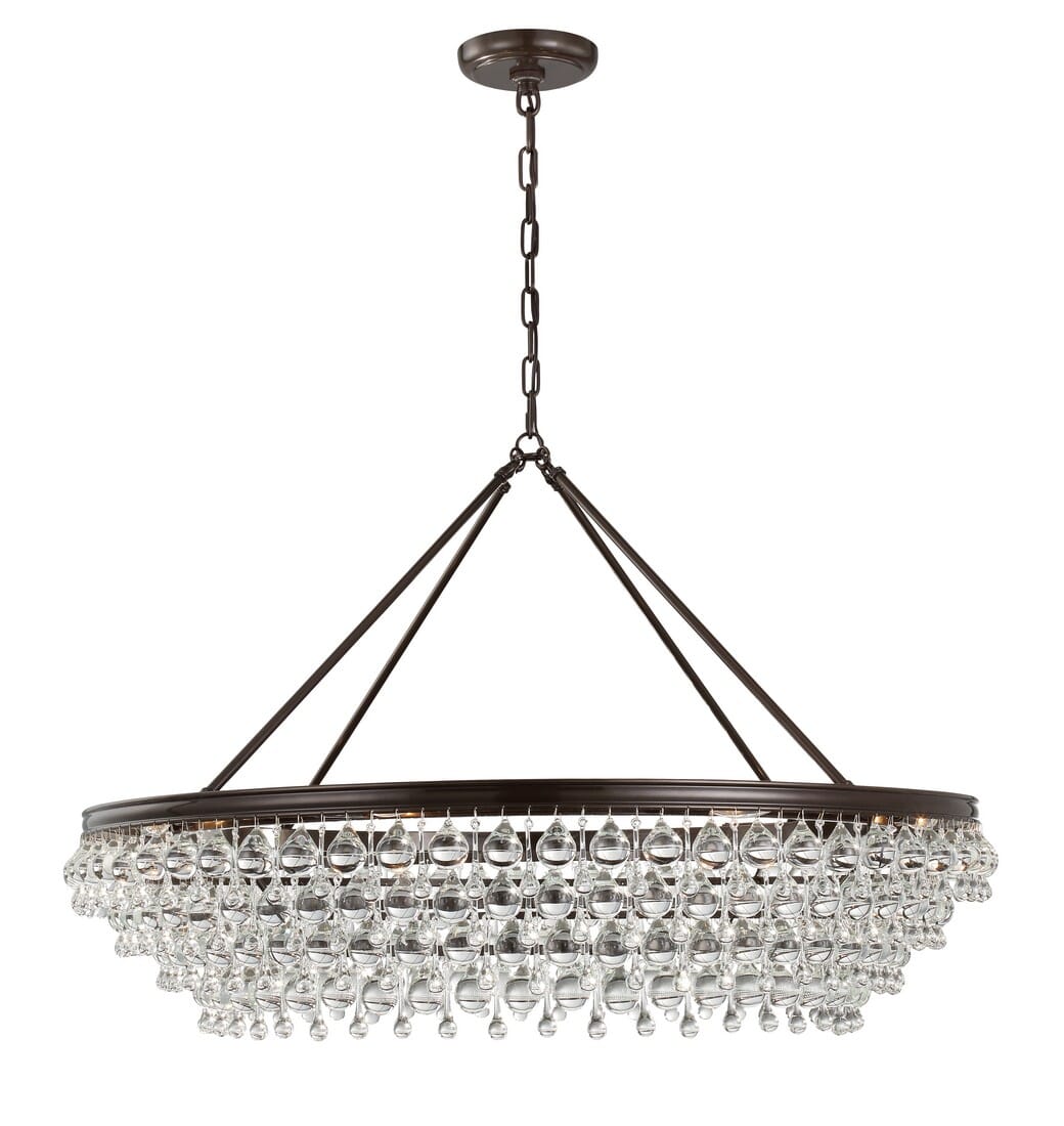 Calypso 8-Light 26" Transitional Chandelier in Vibrant Bronze with Clear Glass Drops Crysta