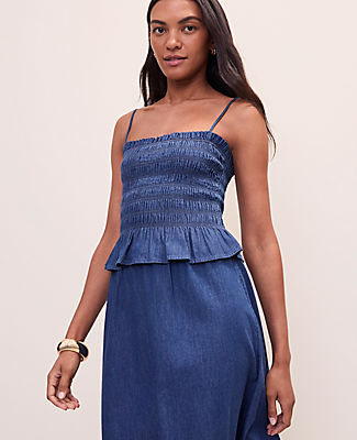 Ann Taylor Weekend Smocked Ruffle Trim Tank Top