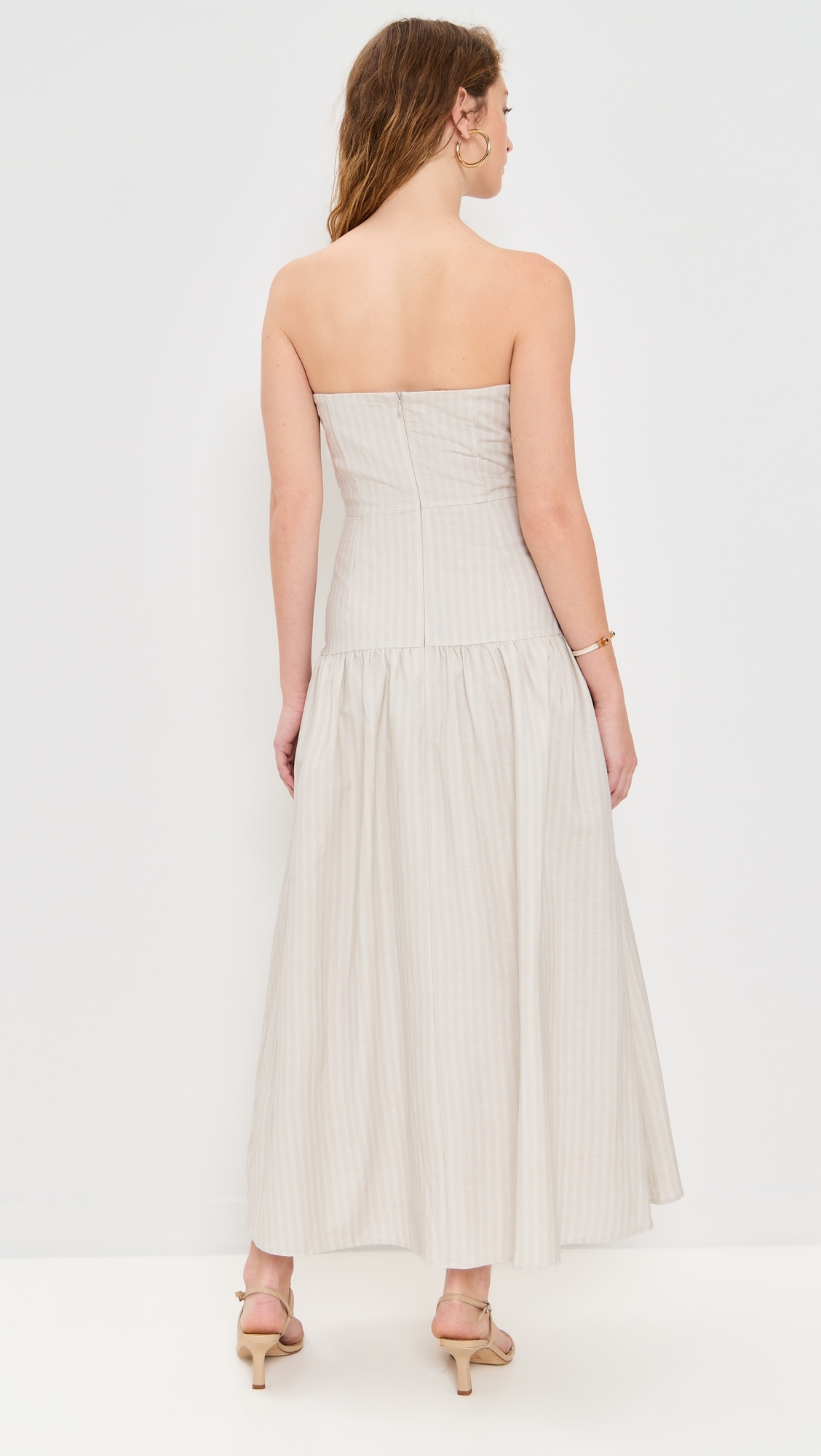 Heather Midi Dress Stone Pinstripe 