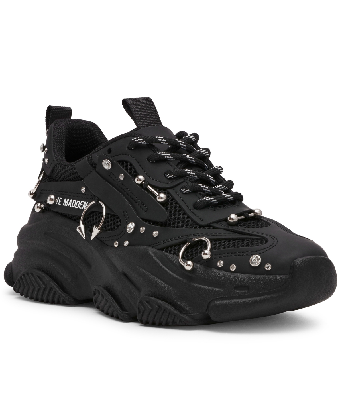 Women's Possession Piercing-Embellished Lace-Up Sneakers - Black