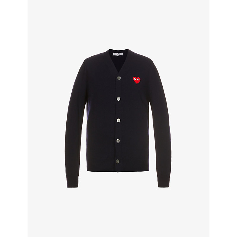 Mens Heart-Embroidered Wool Cardigan