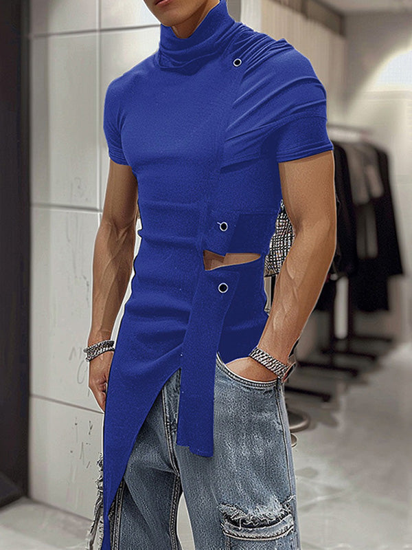 Mens Deconstructed Solid Metal Button T-Shirt SKUK72542 - Blue / S