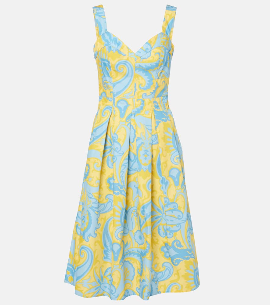 Paisley pleated cotton midi dress