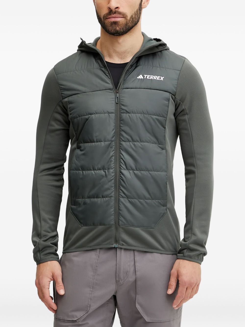 Hooded quilted-panel jacket - Green
