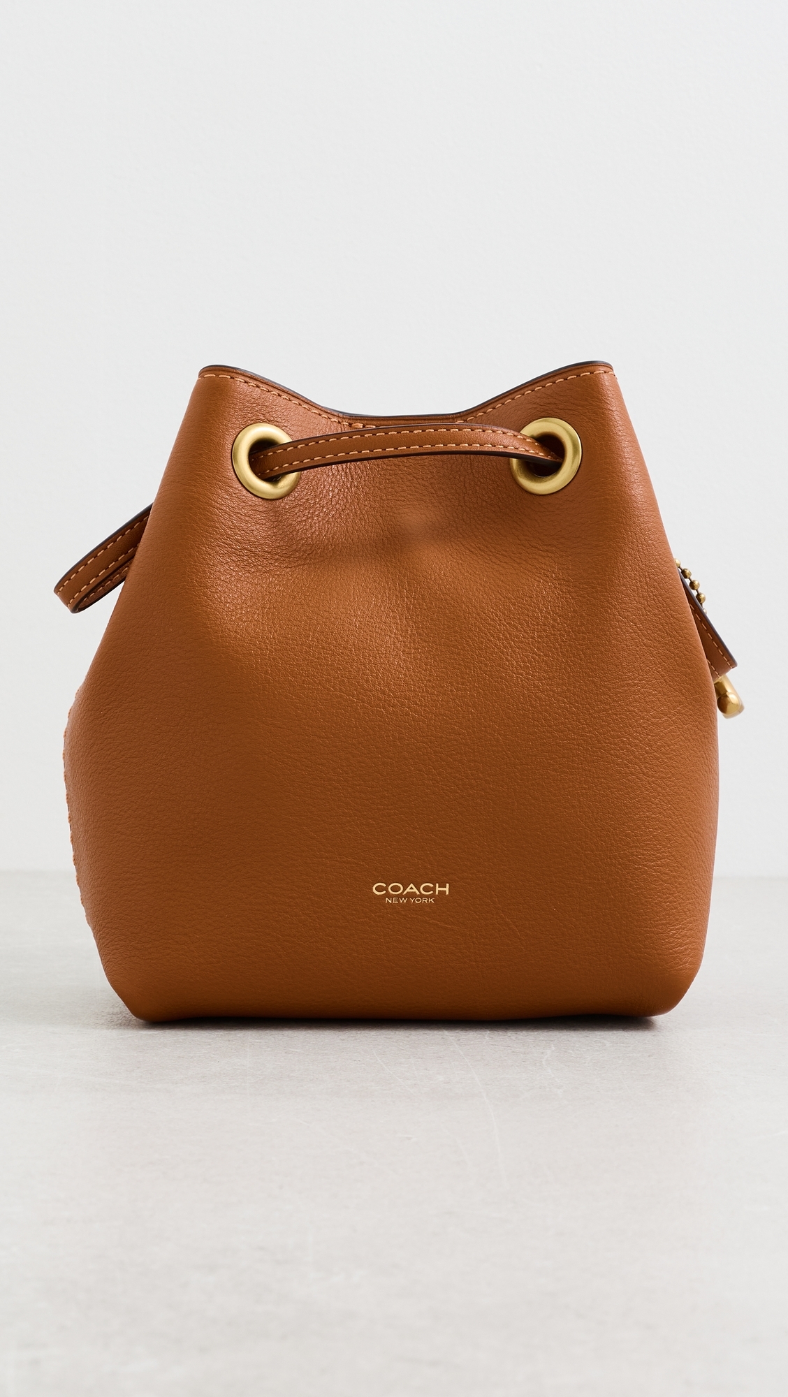 Leather Jade Drawstring Bucket Bag Amber Brown One Size