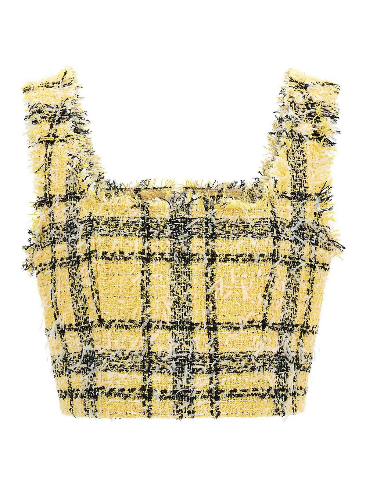 Tartan Tweed Top Tops Yellow