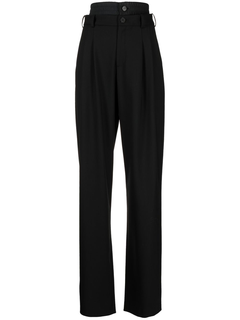 Double-waist straight-leg trousers - Black