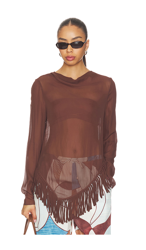 ROAME. Barca Fringe Top in Brown. S. Also in XS, M